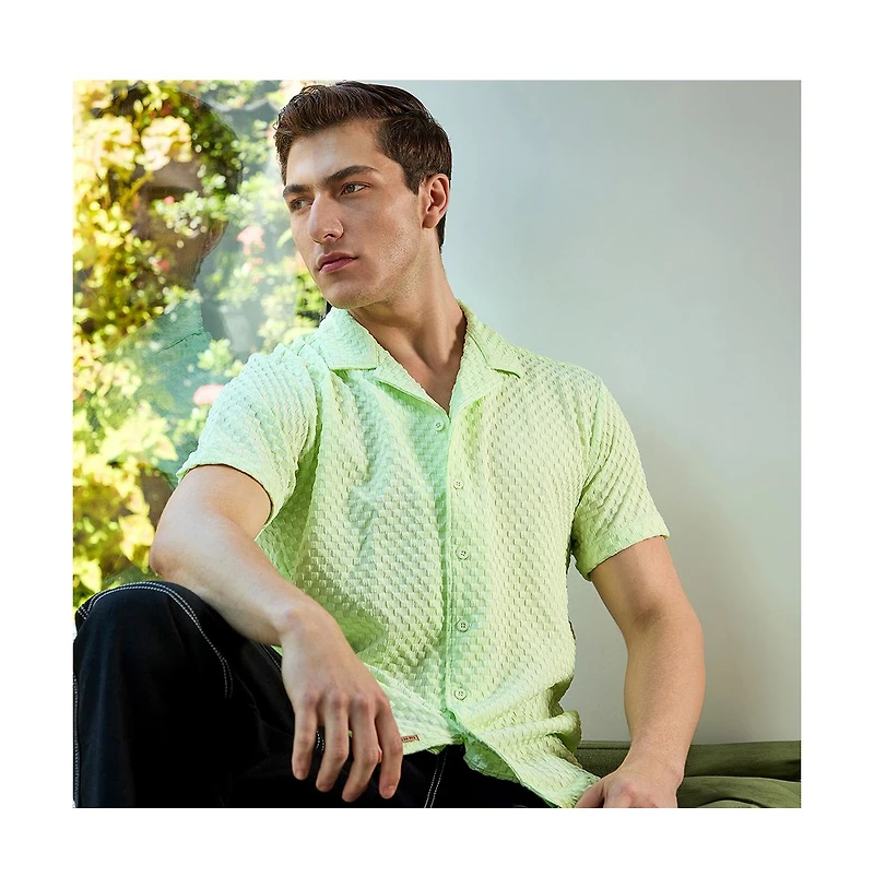 Men's Lime Green Self-Design Box Shirt