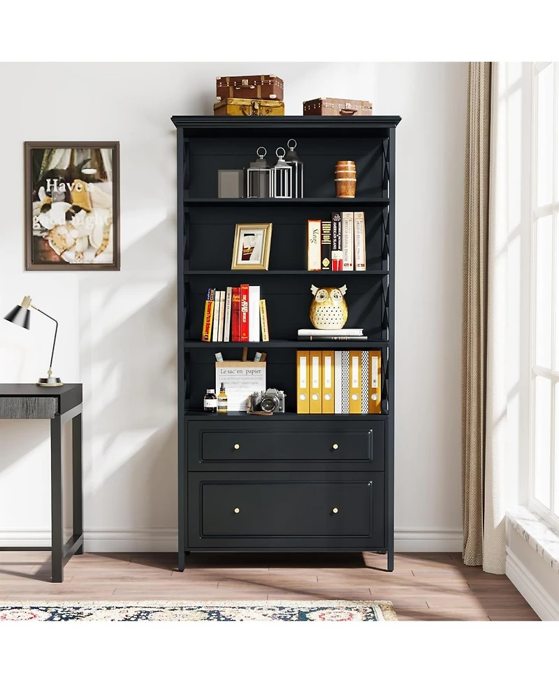 Tribesigns 2 Drawer File Cabinet Filing Cabinet with Shelves Tall Vertical Filling Cabinet for Letter/Legal/A4 Size File, Printer Stand with Storage S