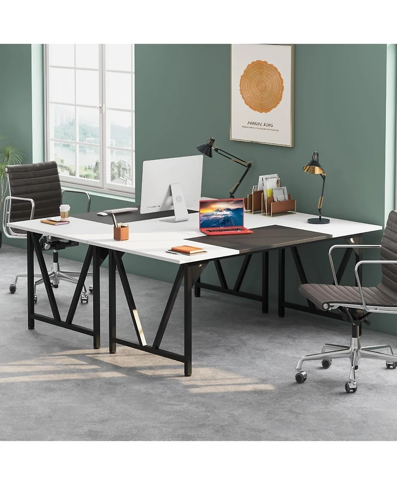 Tribesigns 80'' Executive Desk, L-Shaped Office Table with 55'' Cabinet, Large Computer Desk with Storage Drawers and Shelve