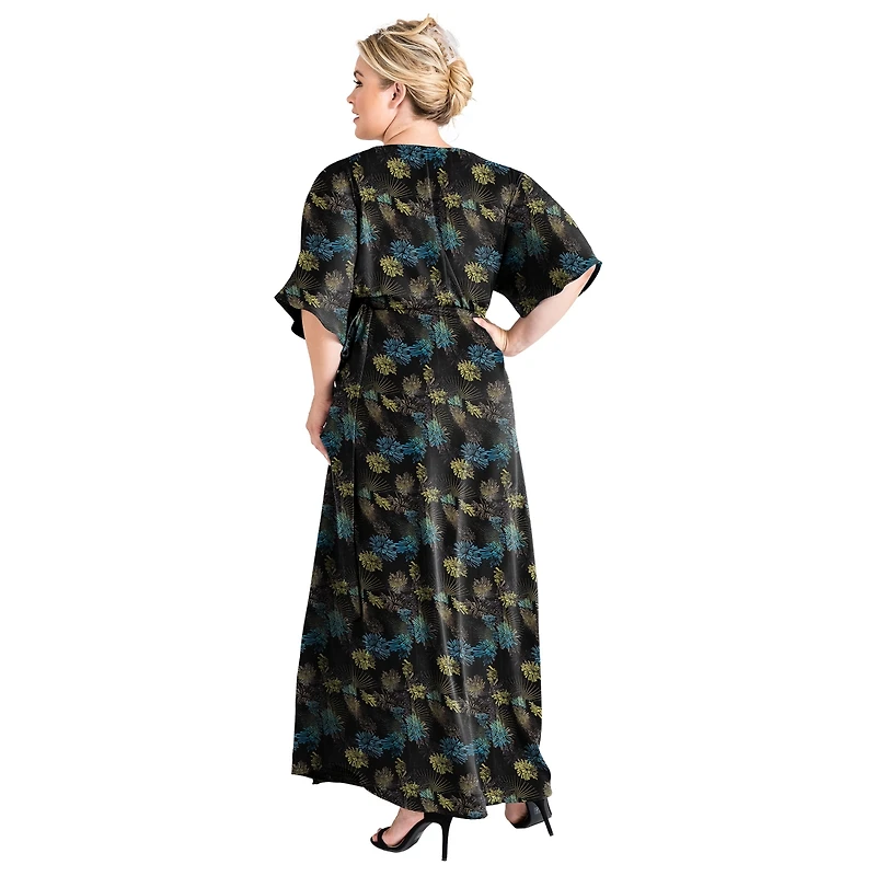 Standards & Practices Plus V-Neck Print Kimono Wrap Maxi Dress