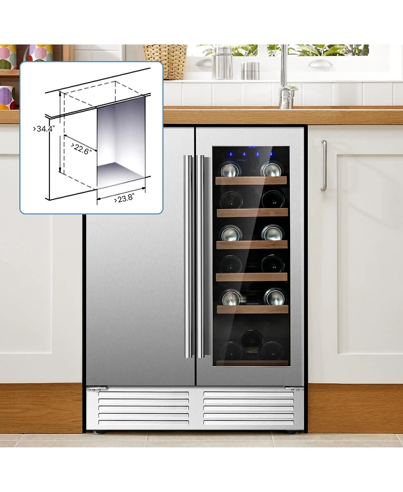 Sugift 2-in-1 Beverage and Wine Cooler with Independent Temperature Control and Led Lights