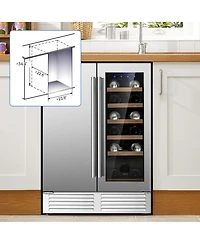 Sugift 2-in-1 Beverage and Wine Cooler with Independent Temperature Control and Led Lights