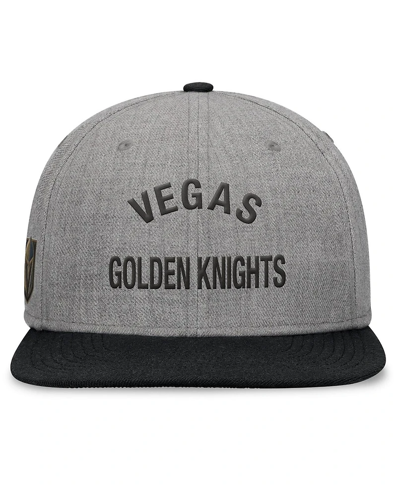 Fanatics Men's Heather Gray Vegas Golden Knights Elements Flat Brim Leather Strapback Hat
