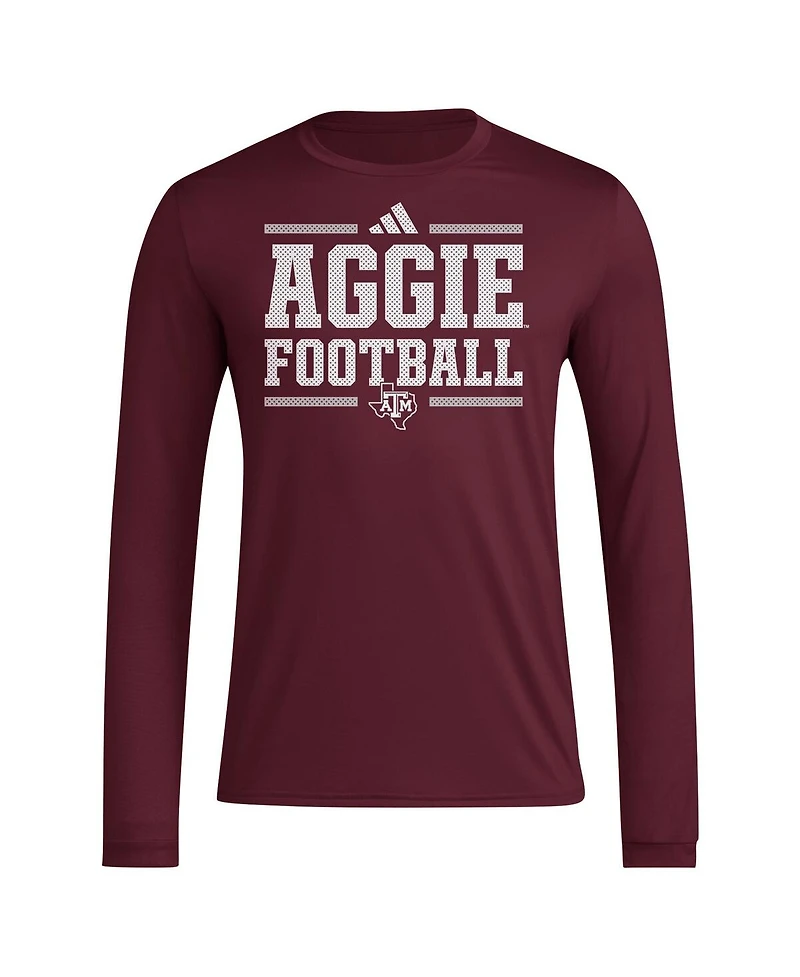 Adidas Men's Maroon Texas A M Aggies Locker Football Pre-Game Aeroready Long Sleeve T-Shirt