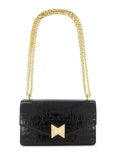 Gold Plated Hardware Crocodile Leather Shoulder Bag