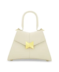 Gold Hardware Detail Angular Top Handle Small Leather Handbag