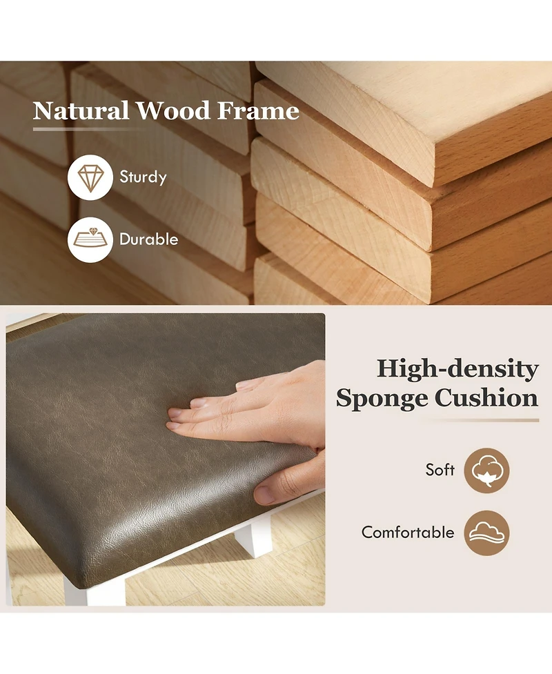 Faux Leather Vanity Stool Chair Set of 2 for Makeup Room and Living Room