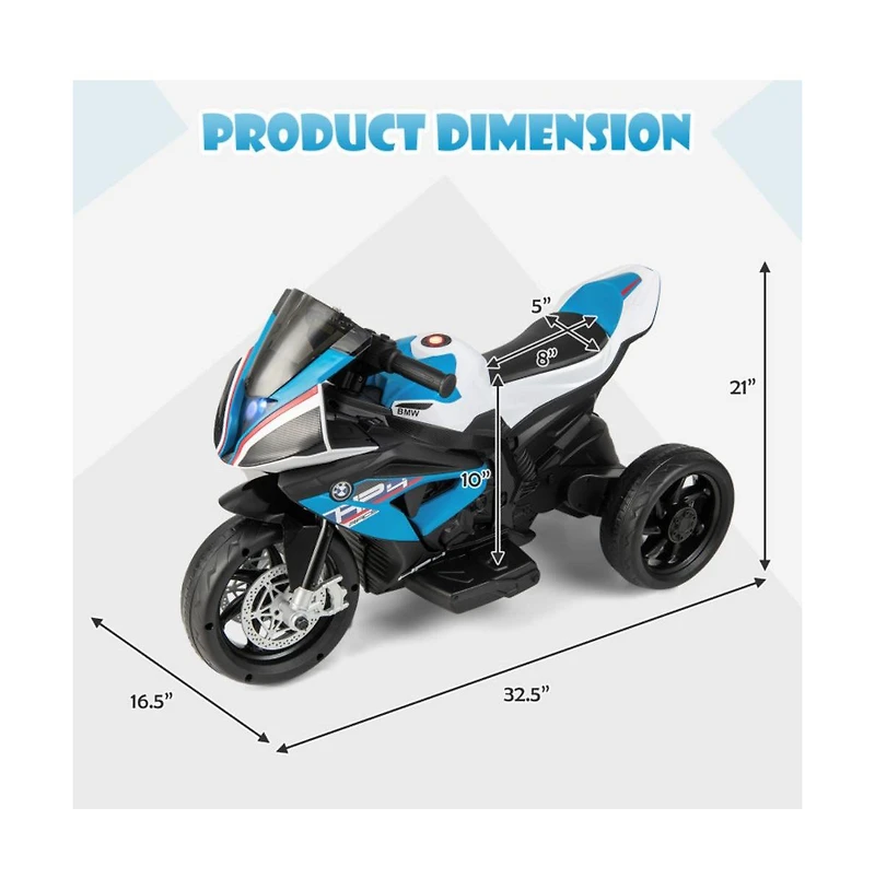 12V Licensed Bmw Kids Motorcycle Ride-On Toy for 37-96 Months Old