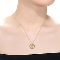 Sterling Silver 14k Gold Plated Cubic Zirconia Textured Heart Pendant Necklace