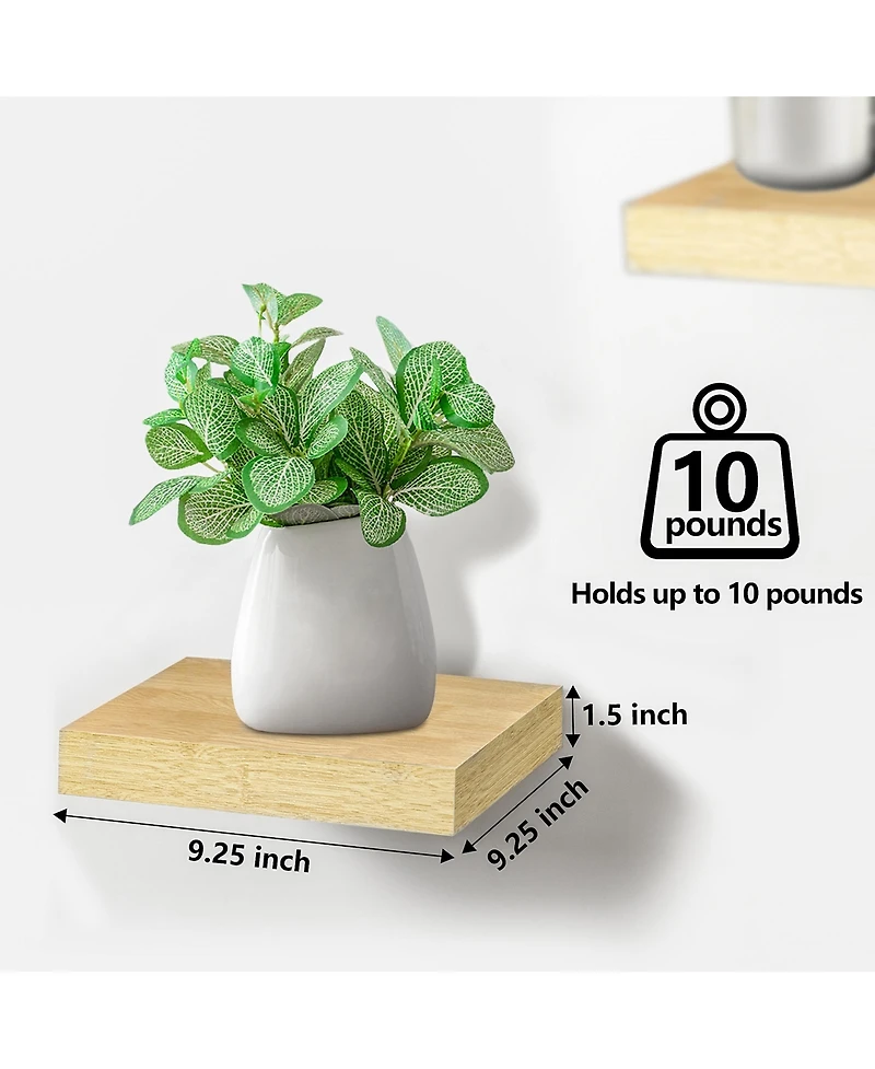 Sorbus 9 Inch 4 Pack Wall Mounted Floating Square Shelves - for Bedroom, Kitchen, Living Room, Bathroom (Maple)