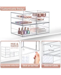 Sorbus 3 Drawers Acrylic Organizer for Makeup, Organization and Storage, Art Supplies, Jewelry, Stationary - 4 Pcs Clear Stackable Storage Drawers