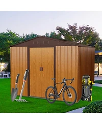 Mondawe 10ft x 8ft Outdoor Metal Storage Shed with Metal Floor Base,Coffee