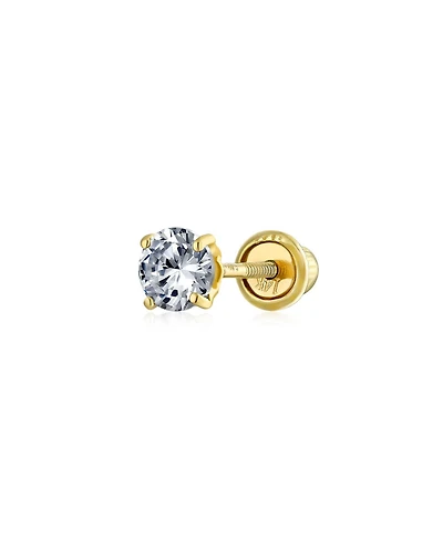 Bling Jewelry Minimalist .25CT Tiny Simple Round Cubic Zirconia Solitaire Cz Stud Cartilage 1 Piece Ear Lobe Earring Men14K Gold 3MM