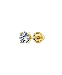 Bling Jewelry Minimalist .25CT Tiny Simple Round Cubic Zirconia Solitaire Cz Stud Cartilage 1 Piece Ear Lobe Earring Men14K Gold 3MM