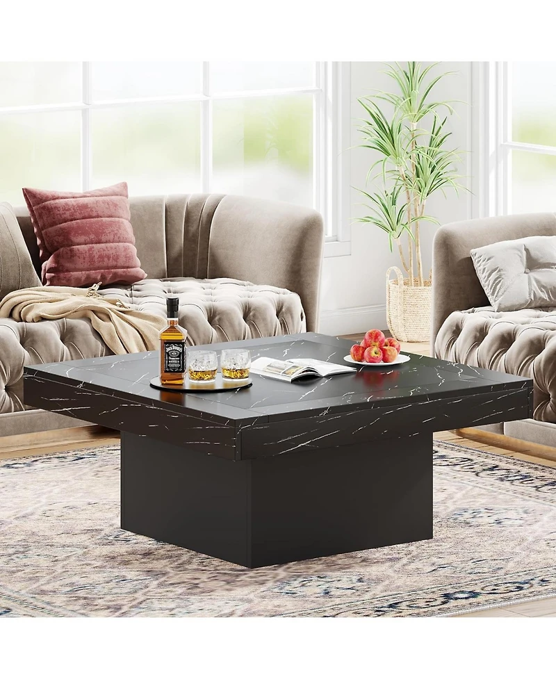 Tribesigns Coffee Table Square Led Coffee Table Engineered Wood Low Coffee Table for Living Room
