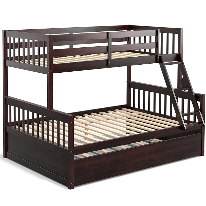 Sugift Twin Over Full Convertible Bunk Bed with Trundle