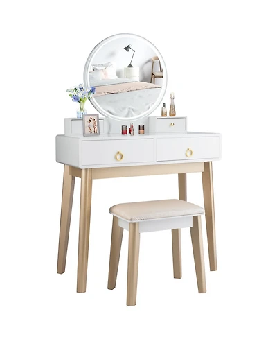 Sugift Makeup Vanity Table Set with Touch Screen Dimming Mirror and 3 Color Lighting Modes
