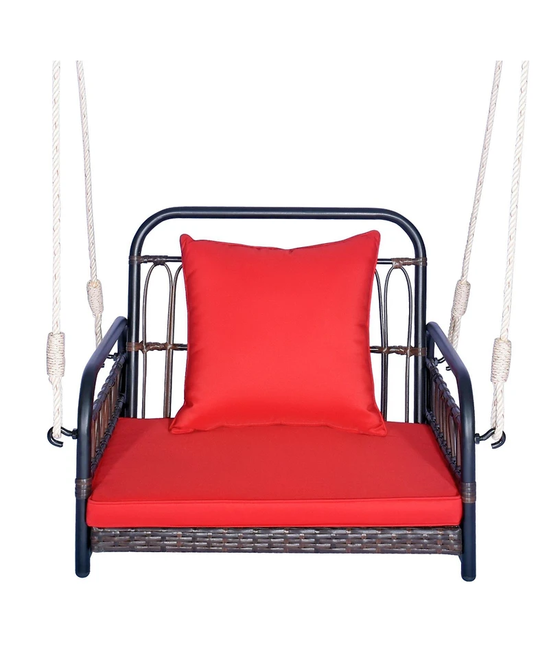 Sugift Patio Rattan Porch Swing Hammock Chair with Seat Cushion