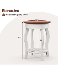 Sugift 2-Tier Round End Table with Storage Shelf and Solid Rubber Wood Legs