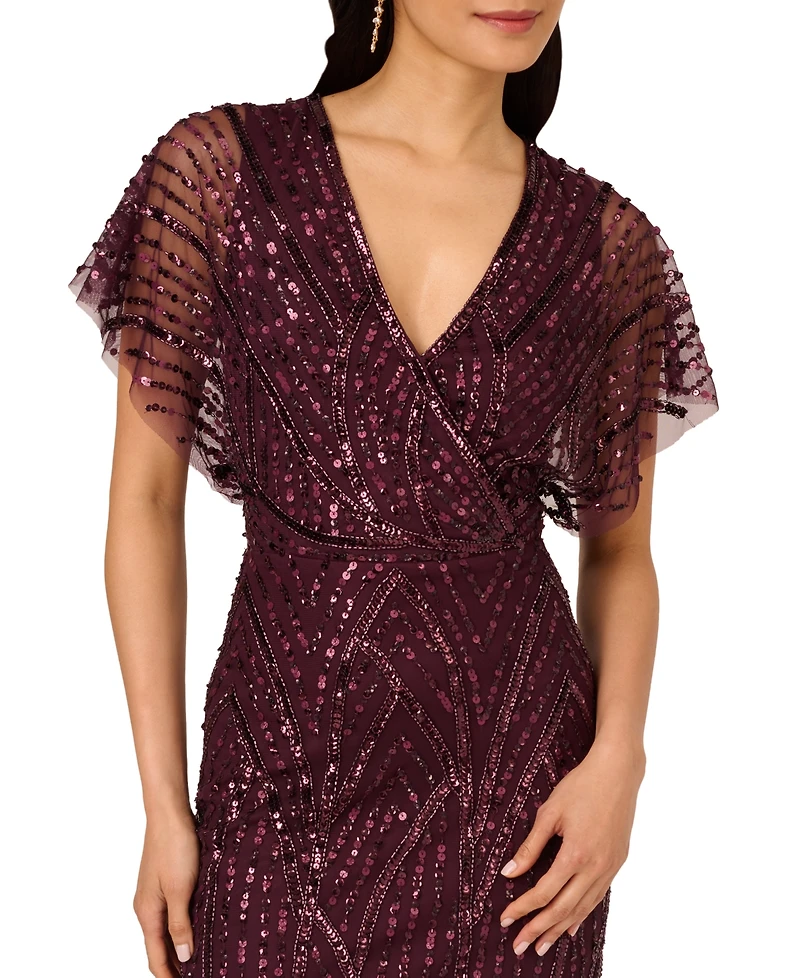 Adrianna Papell Women's Surplice-Neck Dolman-Sleeve Sequin Dress