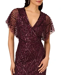 Adrianna Papell Women's Surplice-Neck Dolman-Sleeve Sequin Dress