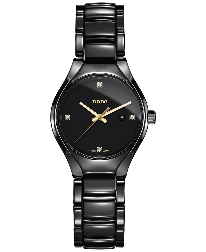Rado Women's Swiss True Diamond Accent Black High-Tech Ceramic Bracelet Watch 30mm R27059712