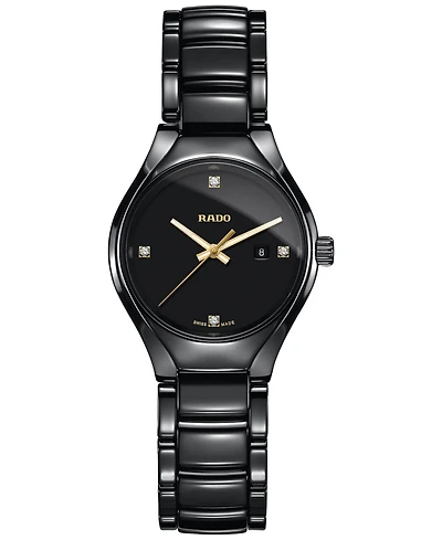 Rado Women's Swiss True Diamond Accent Black High-Tech Ceramic Bracelet Watch 30mm R27059712