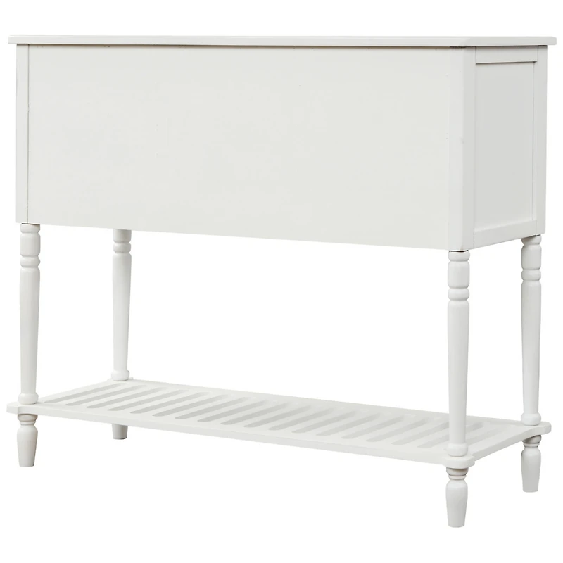 Sideboard Console Table With Bottom Shelf, Farmhouse Wood/Glass Buffet Storage Cabinet Living