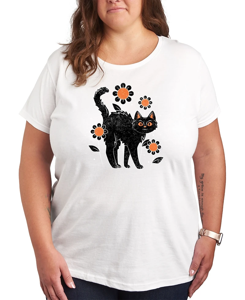 Hybrid Apparel Black Cat Halloween Plus Graphic Tee