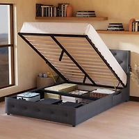 Streamdale Queen Bed Frame with Storage, Lift Up, Wingback Headboard, Usb Ports