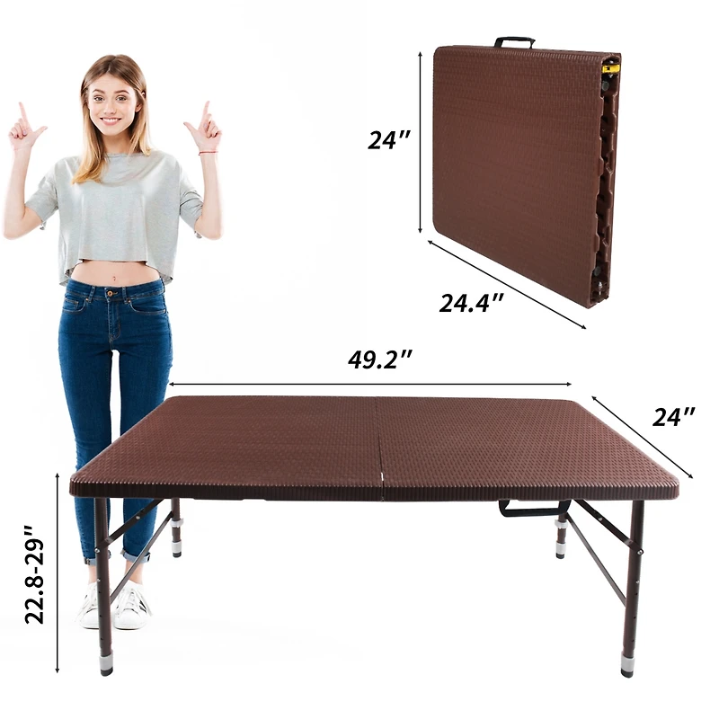 4FT Folding Rattan Table, Portable & Durable
