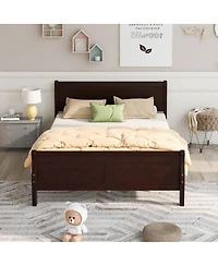 Streamdale Queen Wood Platform Bed With Headboard And Wooden Slat Support