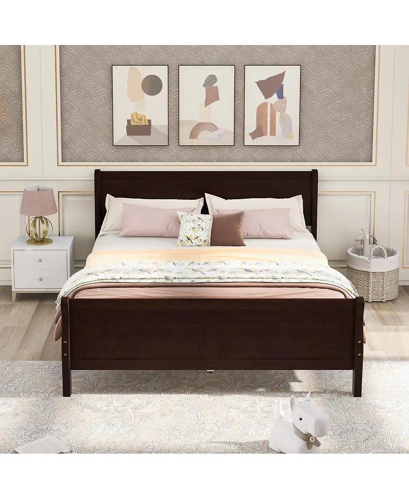 Streamdale Full Wood Platform Bed With Headboard And Wooden Slat Support