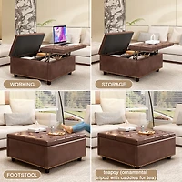 Streamdale Pu Leather Oversized Storage Ottoman with Nailhead Trim
