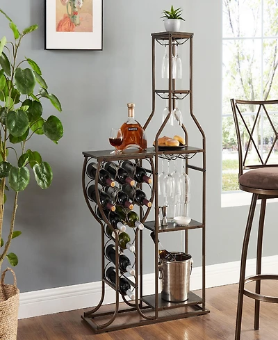 Streamdale 5-Tier Wine Rack with Hanging Glass Holder and Storage Shelves