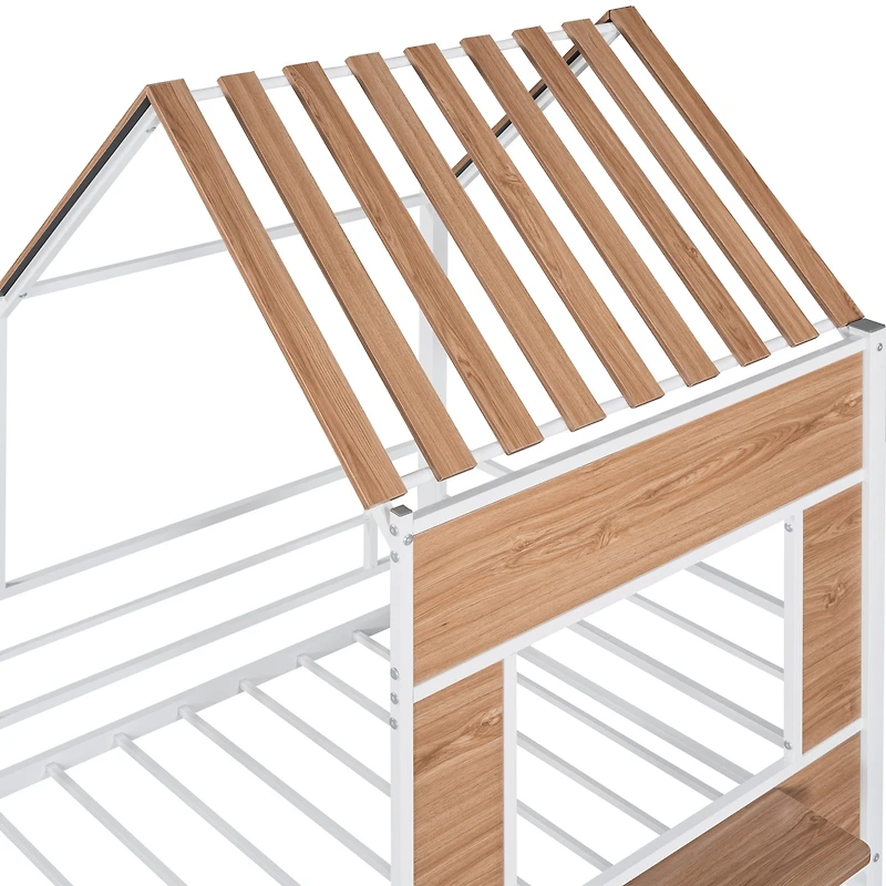 Streamdale Metal Twin Loft Bed With Roof, Window, Guardrail, Ladder