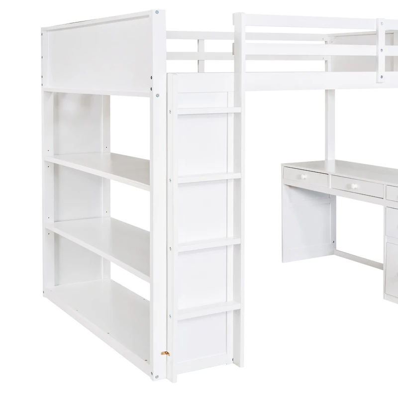 Streamdale Full Loft Bed With Ladder, Shelves, And Desk