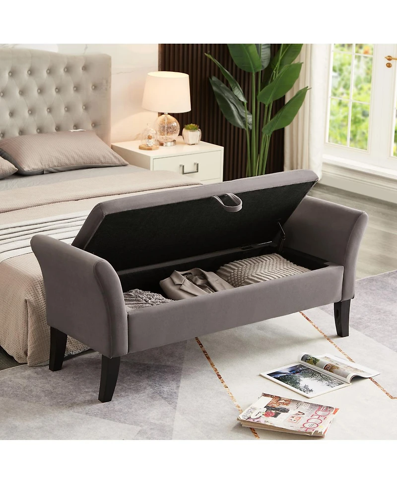 Streamdale Furniture 51.5" Bed Bench With Storage Grey Velvet