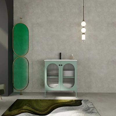 30" Freestanding Vanity with Ceramic Sink, Unique Design