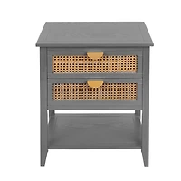 Streamdale Furniture 2 Drawer Side Table, Natural Rattan, End Table, Suitable For Bedroom, Living Room, Study