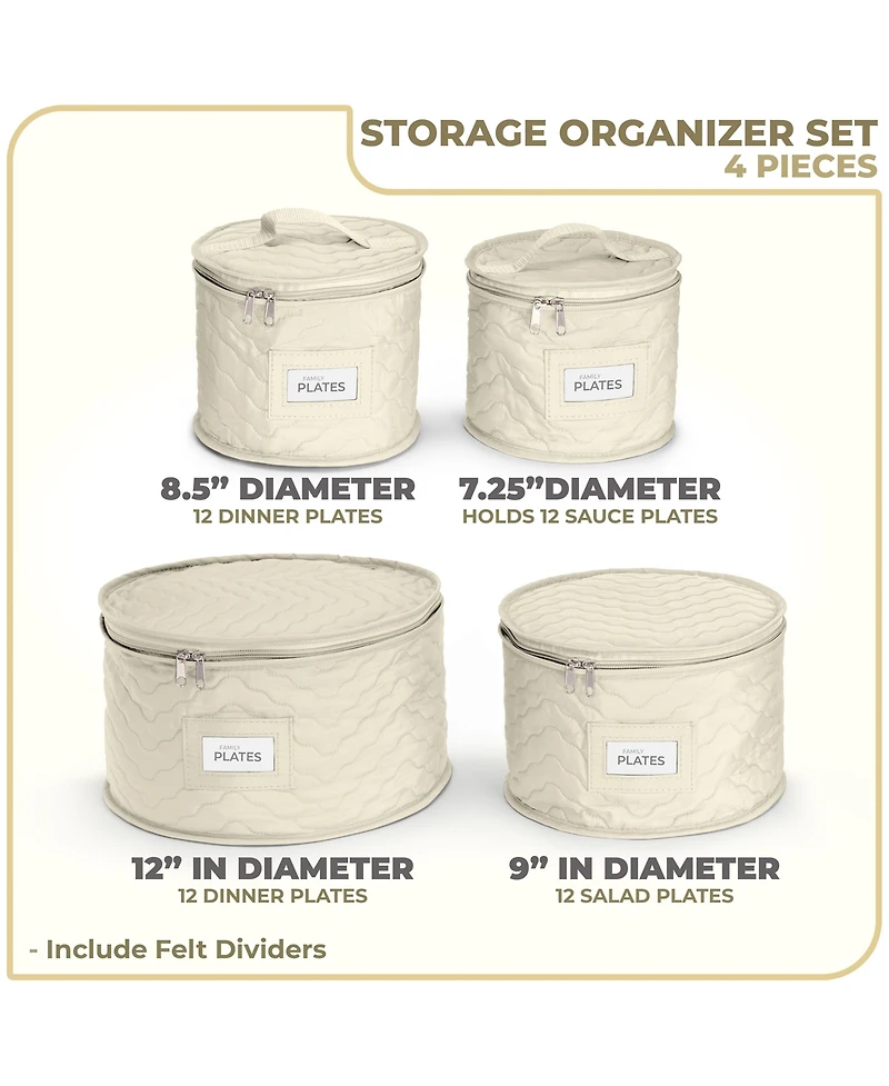 Sorbus 4 Piece Quilted China Dinnerware Storage Cases - for Dinnerware