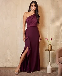 Adrianna Papell Petite One-Shoulder Satin Gown