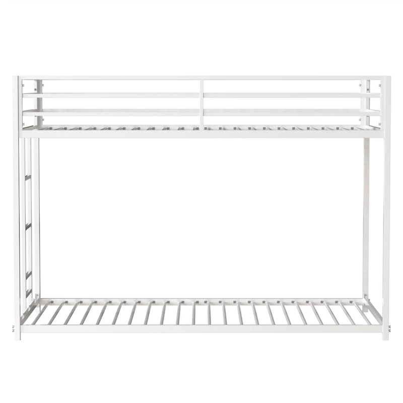 Simplie Fun Adam Sturdy Twin over Twin Metal Bunk White for Kids and Adult, Low Profile and Easy Climbing with Stable Ladder