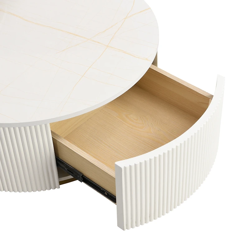 Streamdale Modern Fluted Nesting Coffee Table with Drawer (White & Gold)
