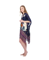 Tahari New York Tahari Women's 100% Viscose Lightweight Tropical Print Kimono, Navy