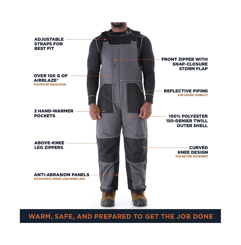 RefrigiWear Men's ChillShield Insulated Bib Overalls - Lightweight, Water-Repellent, Durable Workwear for Cold Weather
