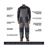 RefrigiWear Men's ChillShield Insulated Bib Overalls - Lightweight, Water-Repellent, Durable Workwear for Cold Weather