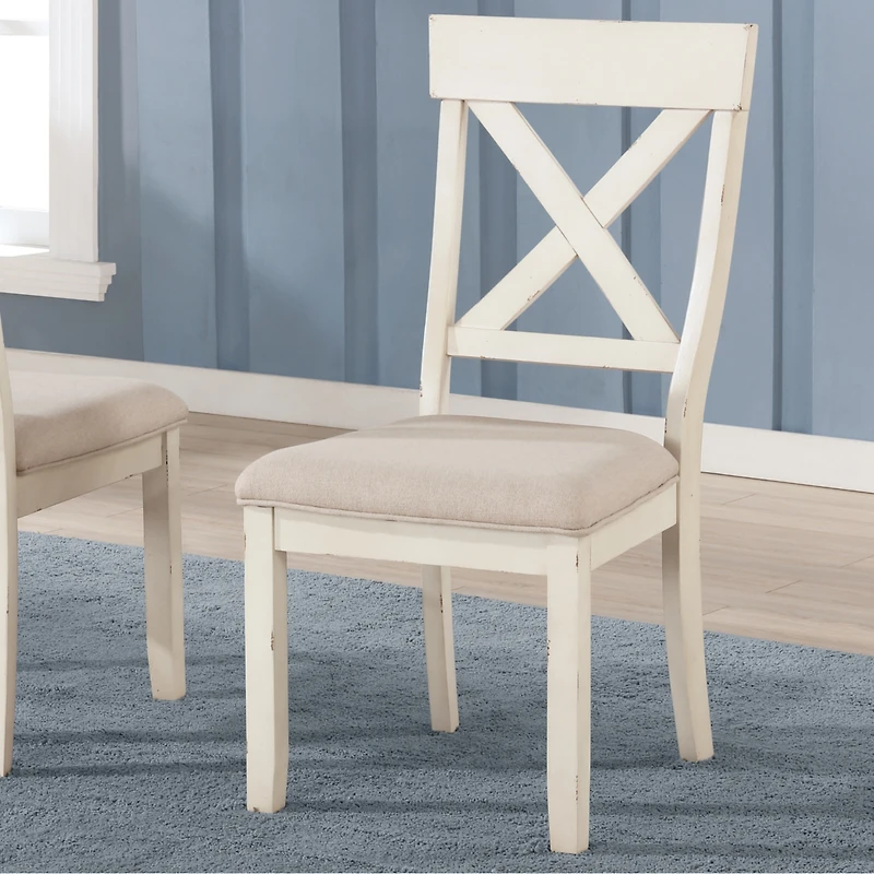 Simplie Fun Wood Cross Back Upholstered Dining Chairs, Set Of 2, Antique White