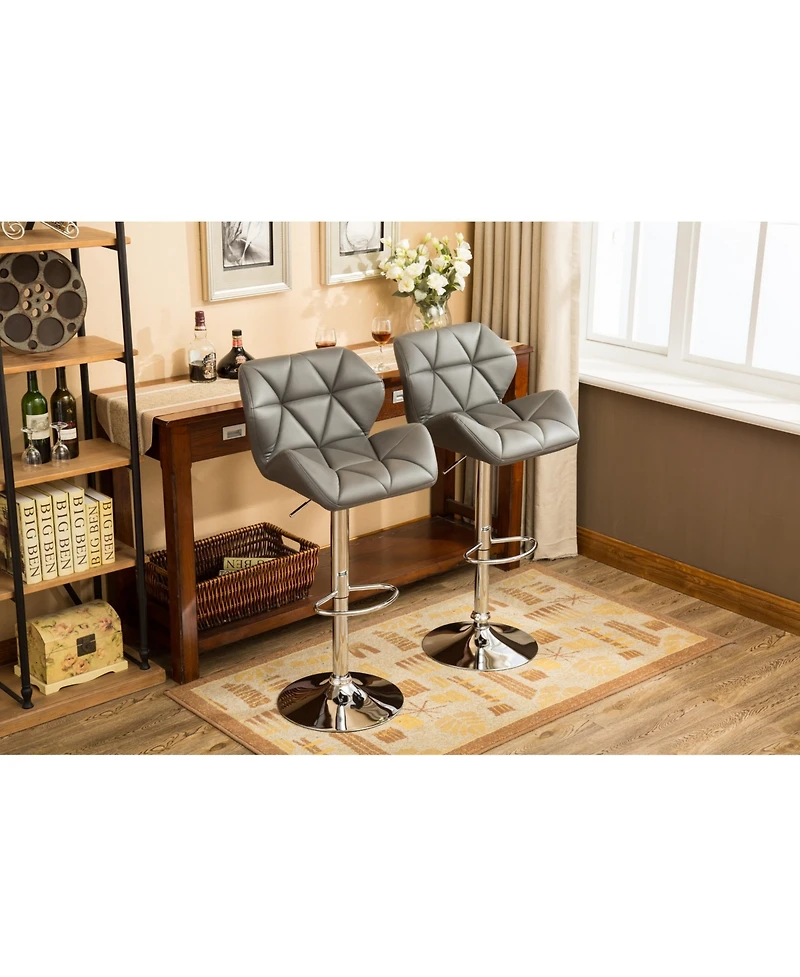 Simplie Fun Contemporary Tufted Adjustable Height Hidraulic Bar Stools, Set of 2, Grey