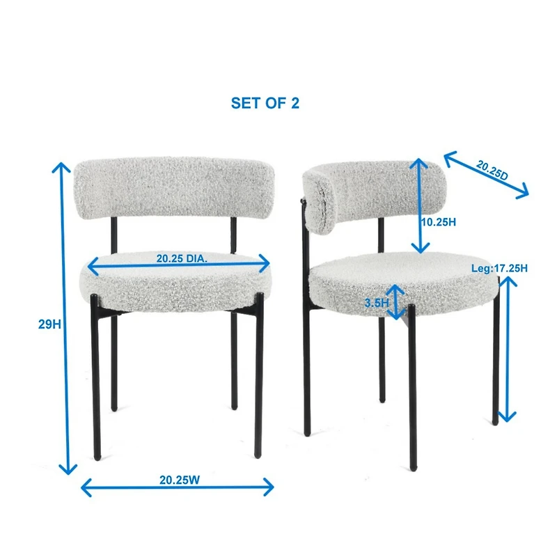 Streamdale Furniture Modern Round Boucle Dining Chairs, Set of 2, Black White